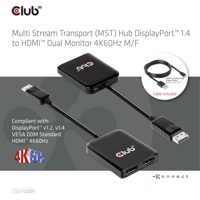 Club3D CSV-7200H Multi Streaming Transport Hub DisplayPort a 2x HDMI, Adaptador de Vídeo USB con suministro de corriente 4 Club3D CSV-7200H Multi Streaming Transport Hub DisplayPort a 2x HDMI, Adaptador de Vídeo USB con suministro de corriente 4