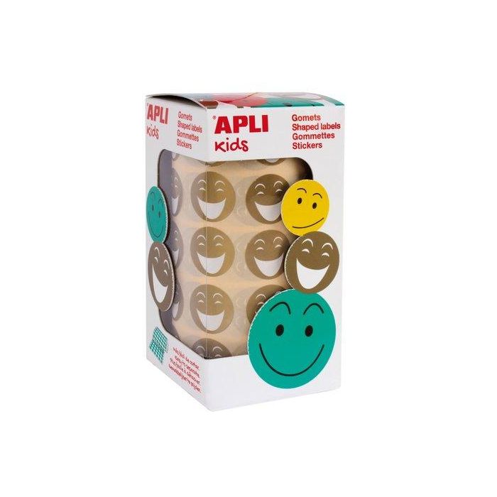 Apli Gomets autoadhesivos Smile cara feliz oro, 900 unidades por rollo, 20 mm de diámetro, redondos para premiar