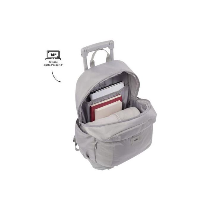 Totto MOCHILA ESCOLAR CON RUEDAS TRIK Gris, 27 litros, doble compartimento, para PC 14", Ref. MA03TKI003-23100-G78 3