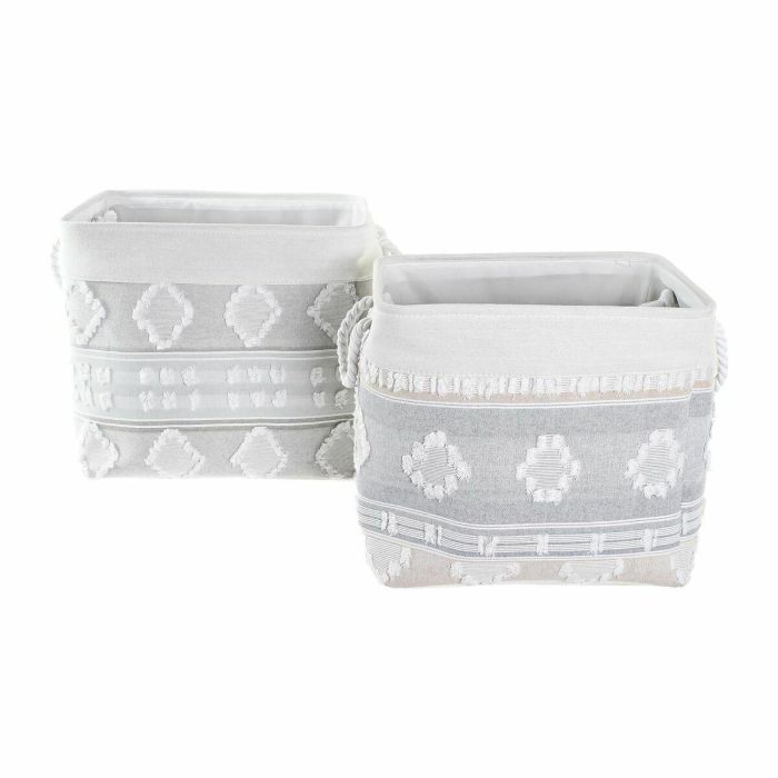 Cesta Boho DKD Home Decor Gris Blanco 35 x 40 x 45 cm Set de 2 3