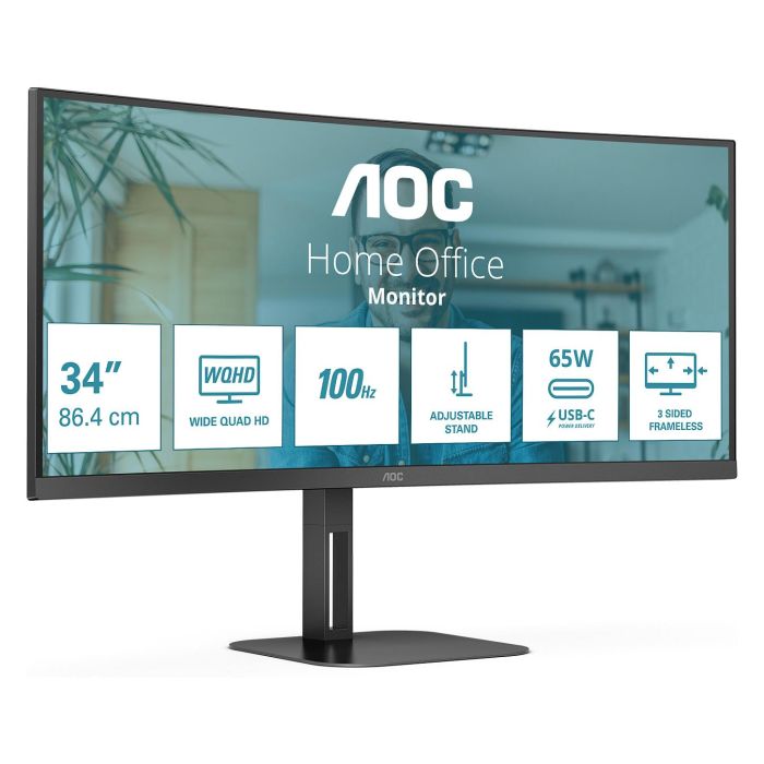 AOC Monitor CU34V5C/BK 34" WQHD 21:9 Curvo 100Hz VA USB-C HDMI DP 4ms Negro 1