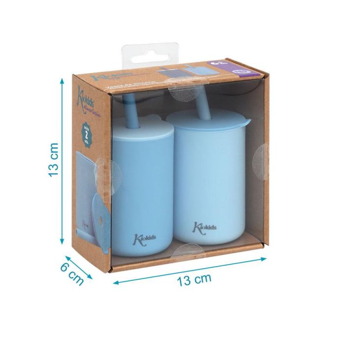 Vasos En Silicona Azul Con Pajita 4 Vasos En Silicona Azul Con Pajita 4