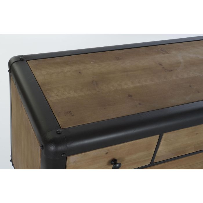 DKD Home Decor Cajonera Vintage de Madera Abeto y Metal, 8 Cajones, Natural y Negro, 129x42x79 cm Desmontable 1 DKD Home Decor Cajonera Vintage de Madera Abeto y Metal, 8 Cajones, Natural y Negro, 129x42x79 cm Desmontable 1