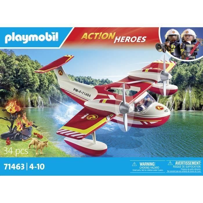Playmobil Action Hidroavión de Bomberos para Rescates con Bombero, Puma, Ardillas y Llamas, Juguete +4 años 5