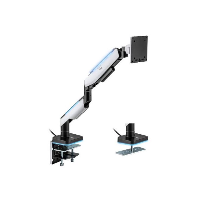 Ewent Soporte Mesa EW1509 Vesa Hasta 49 Pulgadas, RGB, Ajuste Ergonómico, 20 kg, 75x75/100x100 mm, Negro Mate y Gris Claro