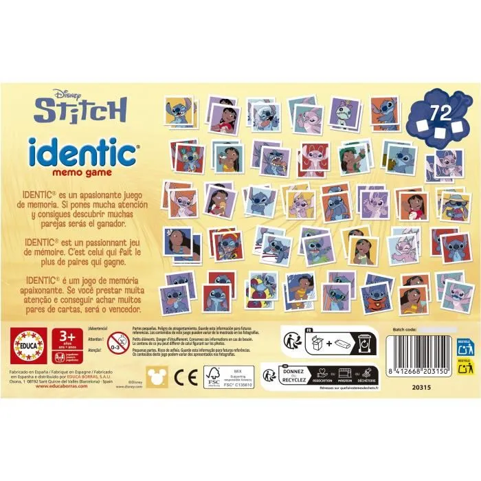 Borras Juego de Memoria Identic Memo Game Stitch 20315 Educa Disney +3 años 4 Borras Juego de Memoria Identic Memo Game Stitch 20315 Educa Disney +3 años 4