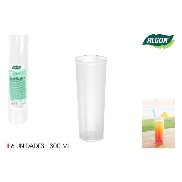 Set de 6 vasos tubo PP 300 ml Algon (70 Unidades) Set de 6 vasos tubo PP 300 ml Algon (70 Unidades)