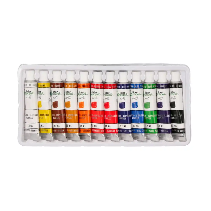 Liderpapel Pintura Acrílica Caja de 12 Tubos de Aluminio de 12 ml Colores Surtidos 3