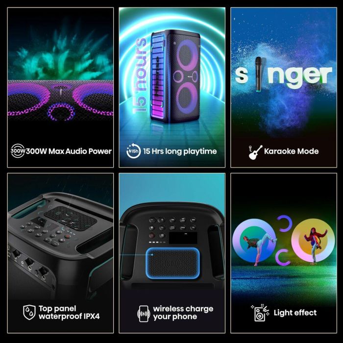 Hisense Party Storm Altavoz para Fiestas Inalámbrico Negro 300W Resistente al Agua Bluetooth USB Entrada Auxiliar Batería 15h 9