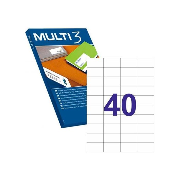 Multi-3 Etiquetas Adhesivas 52,5x29,7 mm Inkjet-Láser C-Rectos 40 X 500H Blanco Multi-3 Etiquetas Adhesivas 52,5x29,7 mm Inkjet-Láser C-Rectos 40 X 500H Blanco