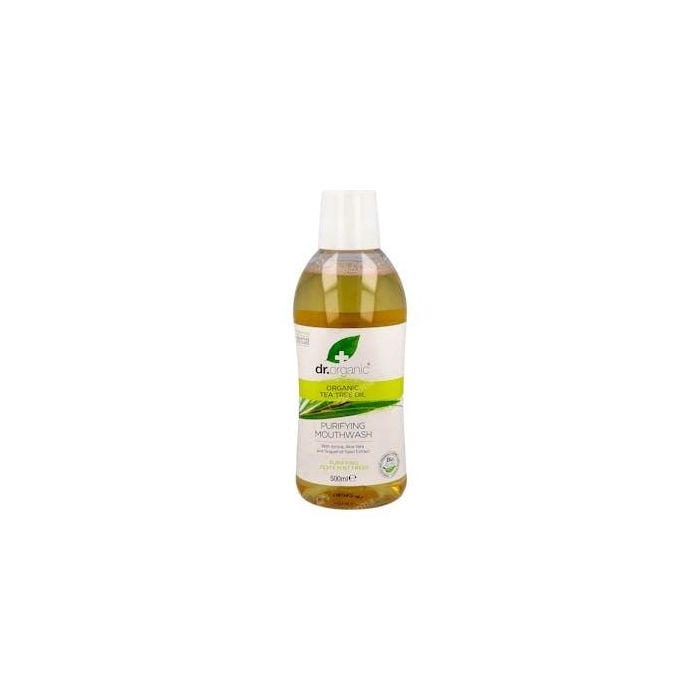DR. ORGANIC Enjuague Bucal con Árbol del Té Orgánico 500ml, Antibacteriano, con Musgo Islandés y Pomelo