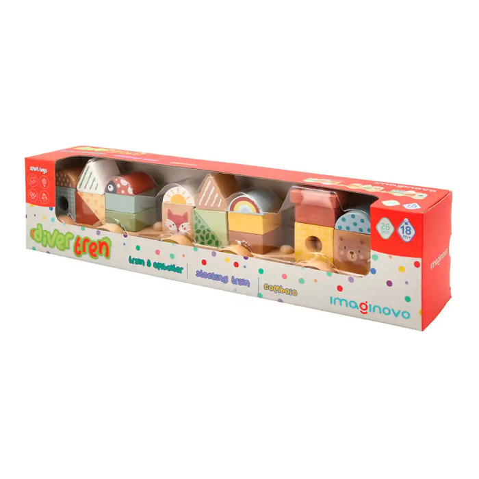 Imaginovo Juego Infantil Madera Tren Figuras Apilables con Ruedas +18 Meses 38x9,5x7,5cm 7