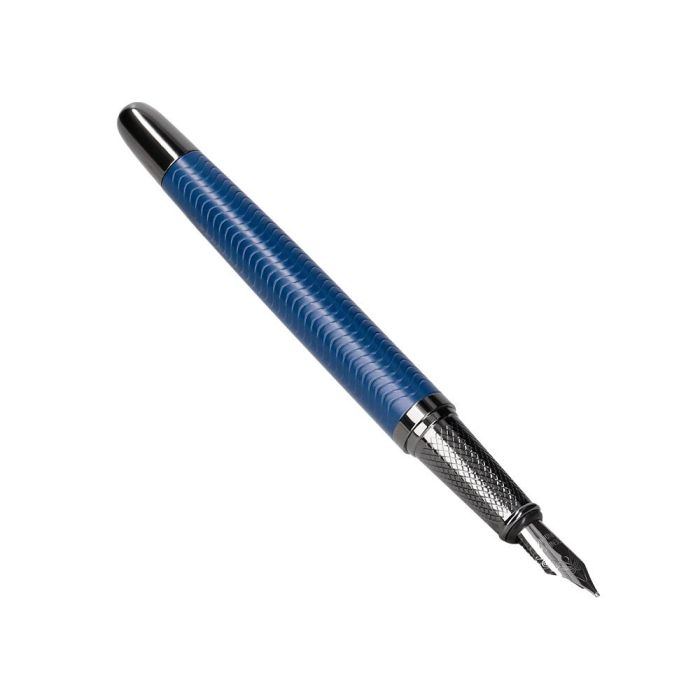 Pluma Belius Neptuno Aluminio Textura Wavy Color Azul Marino Tinta Azul Caja De Diseño 1