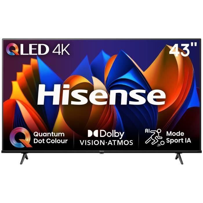 Hisense 43E77NQ Televisor QLED 4K Ultra HD 43" Smart TV Wifi VIDAA U7.6, Dolby Atmos, HDR, Modo Cine & Juego - Negro