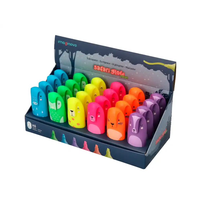Imaginovo Rotulador Fluorescente Safari Glow Neon Animales y Clip Surtidos para Resaltar Notas 2
