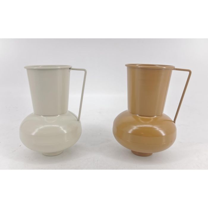 DKD Home Decor Jarrón Boho de Metal Beige Mostaza de 12.5 x 17 x 13 cm | Colección Cozy Boho 22 (2 Unidades)