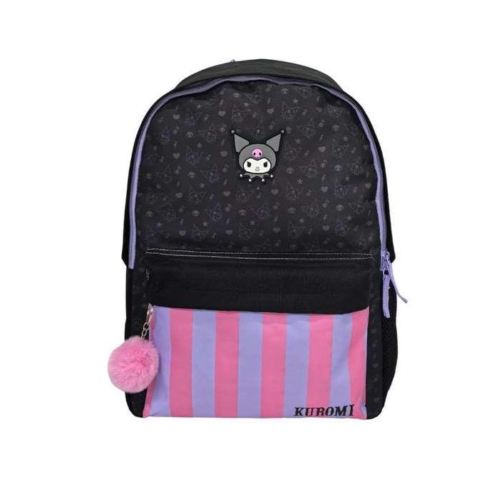Kuromi mochila americano adaptable a carro, espaldera acolchada. con accesorio pom-pom. 42 x 31 x 13.5 cm. 0 Kuromi mochila americano adaptable a carro, espaldera acolchada. con accesorio pom-pom. 42 x 31 x 13.5 cm. 0