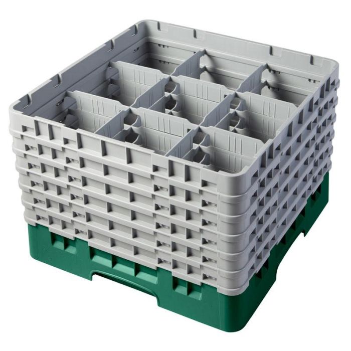 CAMBRO - 9S1114-119 - Cesta de lavado 9 comp. 6 alturas - 14,8 cm Ø máx. - alt. máx. 29,9 cm - 50 x 50 x 34,9 cm - Verde sherwood
