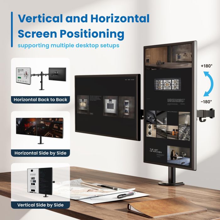 Ewent EW1512 Soporte de Escritorio Doble para 2 Monitores de hasta 32" y 8kg | VESA 75x75/100x100 Ergonómico con Ajuste de Altura y Giro 4