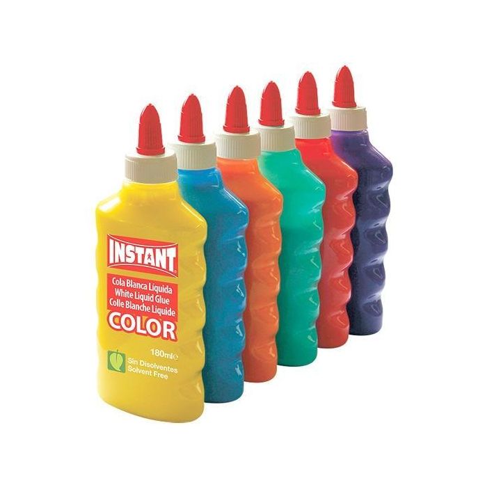 Instant Cola Blanca de Color Surtido para Decoración y Manualidades 180 mL - Pegamento sin Disolventes (6 Unidades) (6 Unidades)