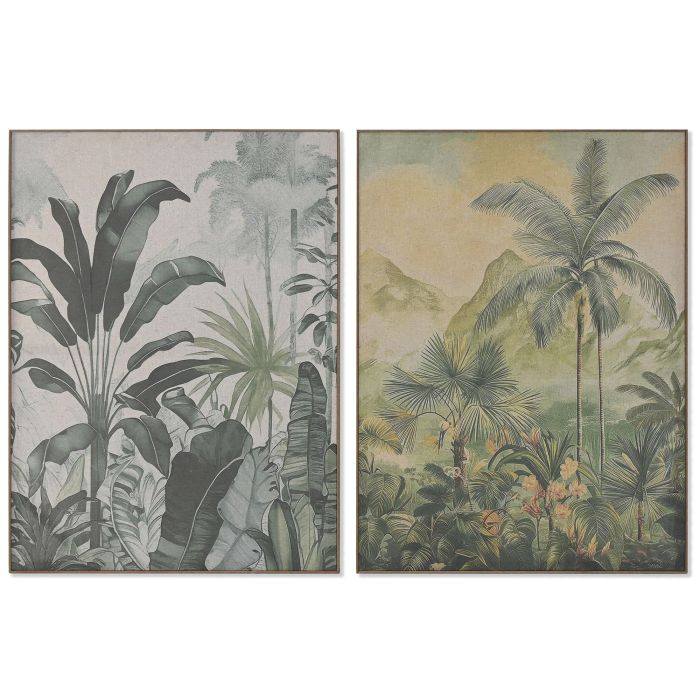 DKD Home Decor Cuadro de Lino Verde Tropical 80x60 cm con Palmeras (4 Unidades) Ideal para Decoración del Hogar