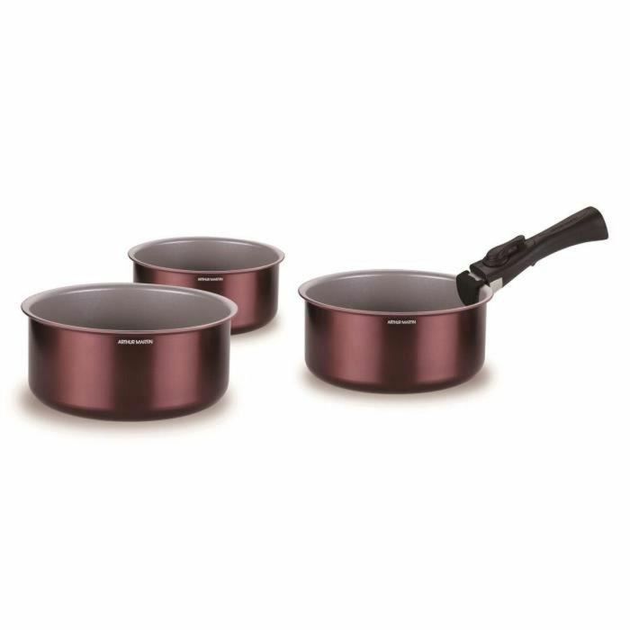 Arthur Martin AM1088 Juego de 3 Cacerolas de Aluminio con Mango Extraíble para Inducción y Todo Tipo de Fuegos (16, 18, 20 cm) 1