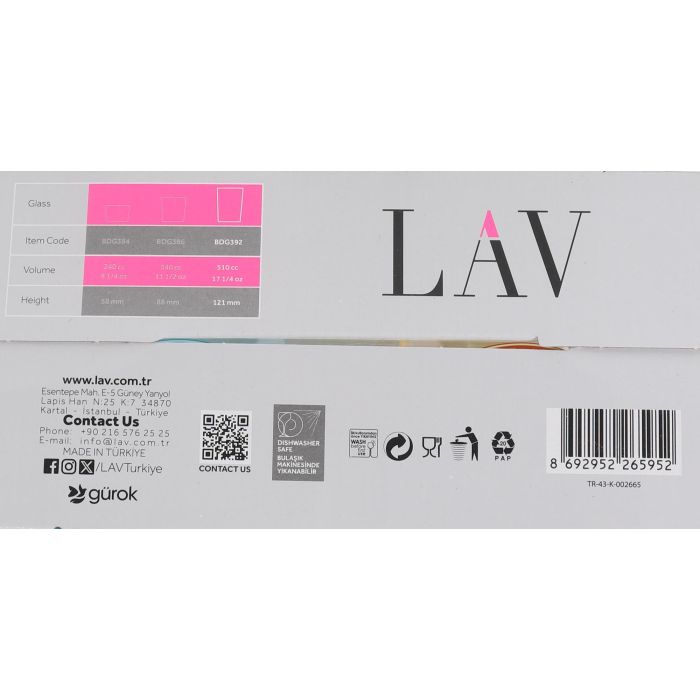 LAV Set 4 Vasos Sidra 520cc Medidas 9x9x12 cm (6 Cajas)