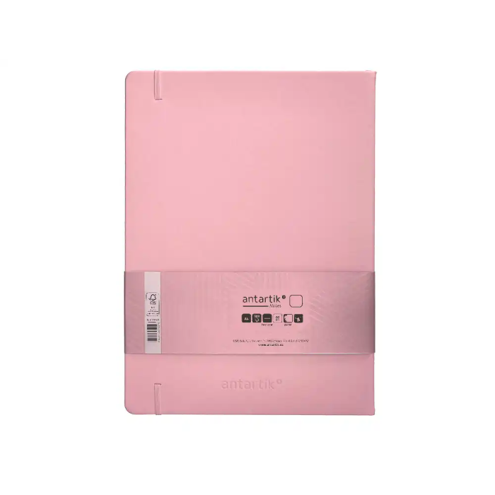 Antartik Cuaderno A4 Tapa Dura, 100 Hojas Lisas, Rosa Pastel, Gomilla, Marca Antartik Notes 2