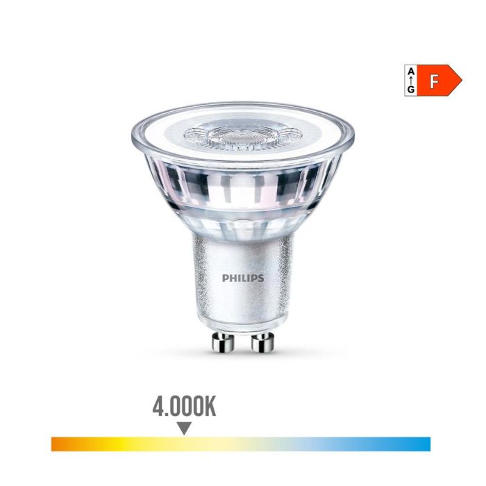 Philips Bombilla LED Dicroica GU10 4.6W (Eq. 50W) 390lm 4000K Luz Día No Regulable Ø5x5.4cm 36° 15000h Clase F 0 Philips Bombilla LED Dicroica GU10 4.6W (Eq. 50W) 390lm 4000K Luz Día No Regulable Ø5x5.4cm 36° 15000h Clase F 0