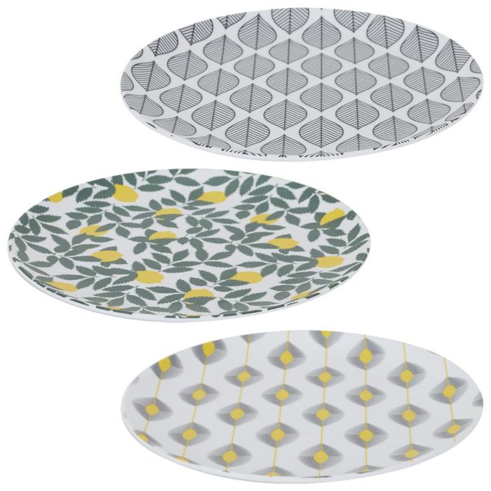 Home Deco Factory Plato Postre Zeste melamina 20 cm diseño ácido, limones, hojas b-n 2