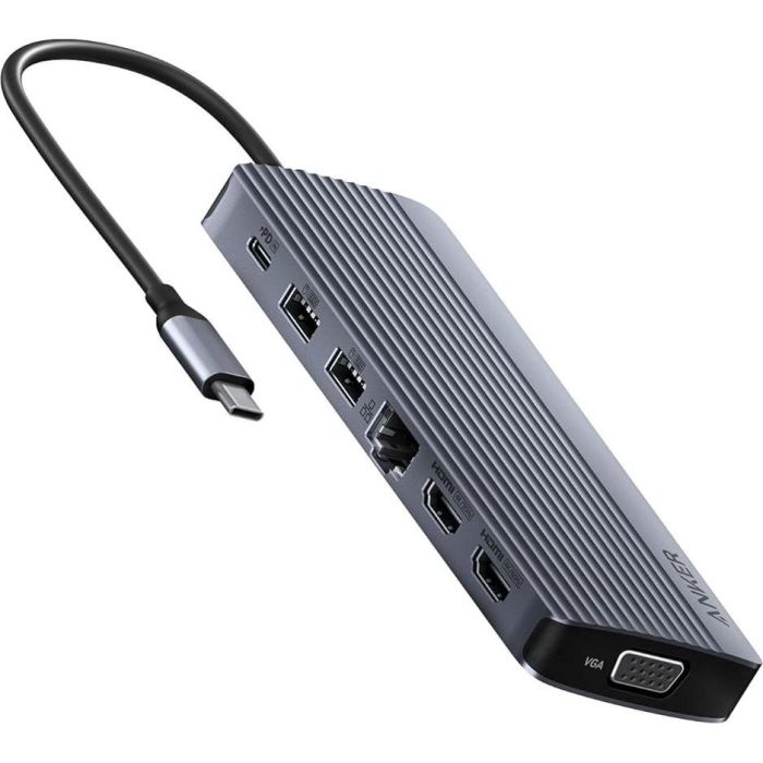 Anker Hub USB-C 14-en-1: Triple Pantalla (2 HDMI, VGA), Ethernet, Carga PD 100W, USB-C, USB-A, Micro SD, Audio Gris