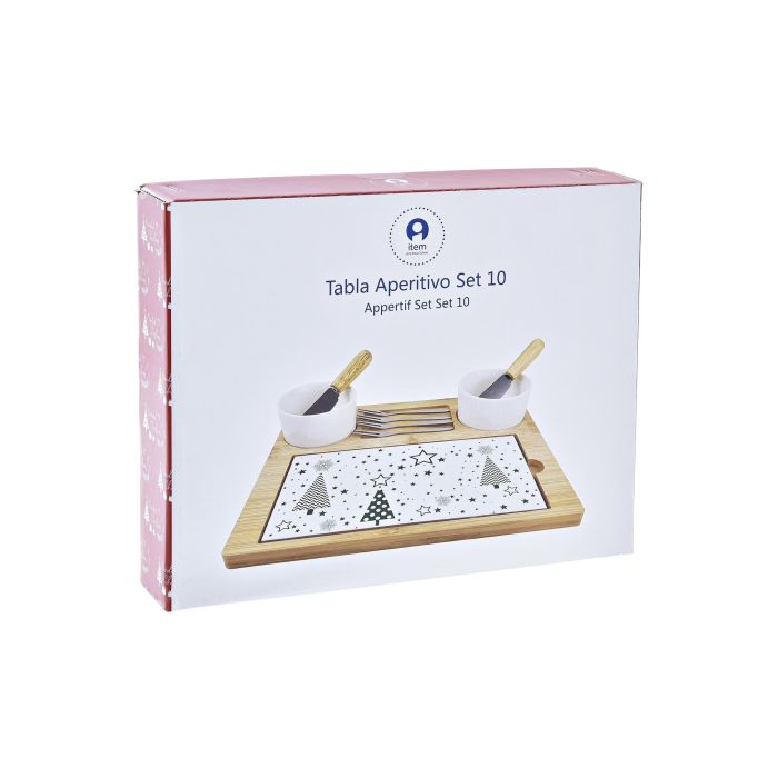 DKD Home Decor Tabla de Servir Aperitivos Navidad Tradicional Set de 10, Bambú y Gres, Verde Natural Blanco, 20x8x25 cm 3 DKD Home Decor Tabla de Servir Aperitivos Navidad Tradicional Set de 10, Bambú y Gres, Verde Natural Blanco, 20x8x25 cm 3