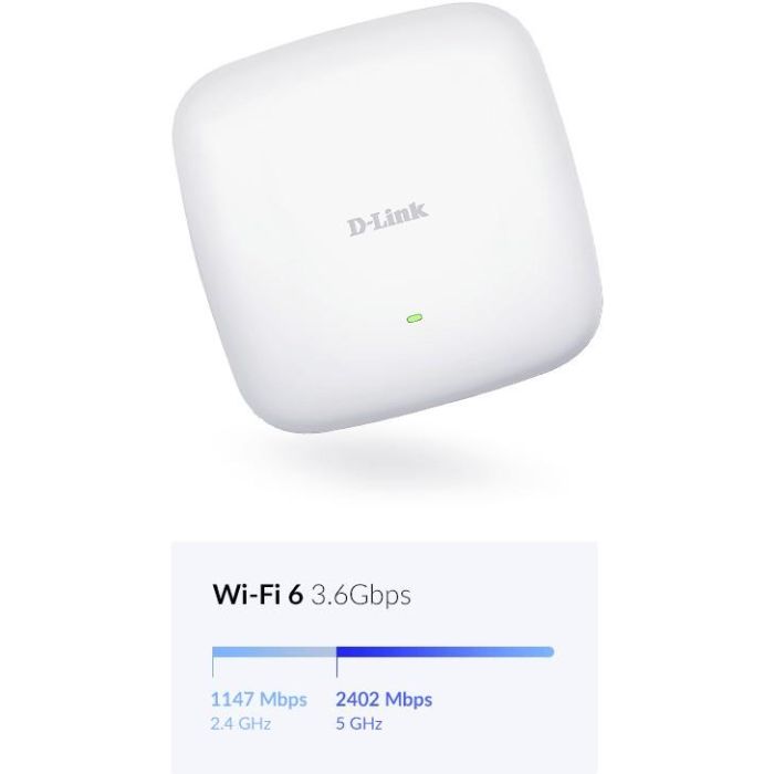 D-Link DAP-X2850 Punto de Acceso Inalámbrico Wi-Fi 6 (802.11ax) 3600Mbps Doble Banda 2.4/5GHz PoE Empresarial Nuclias Connect 5