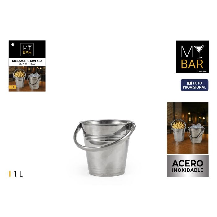 My Bar Cubo de Acero con Asa para Servir Hielo 1 L (12.8x12.4 cm) (12 Unidades)