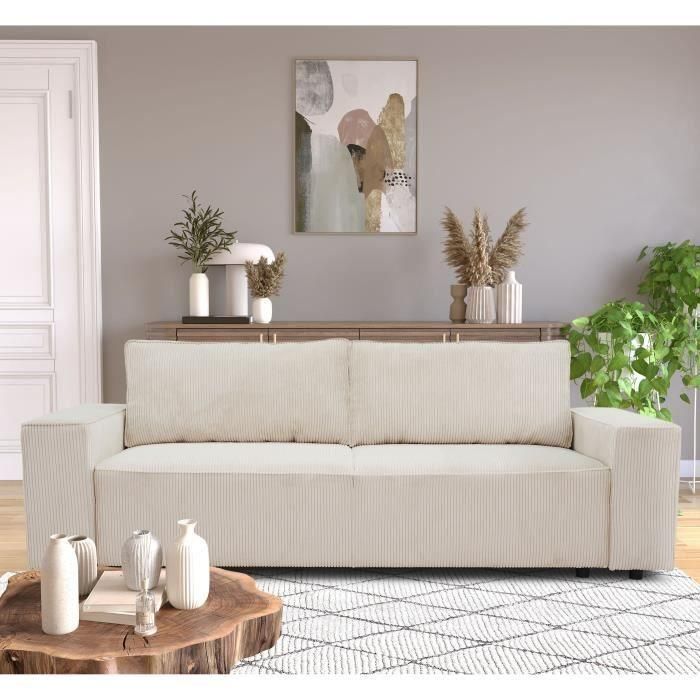 Sofá recto convertible de 3 plazas JOSH - pana beige - Caja de almacenamiento - L239xP86xH85cm 1 Sofá recto convertible de 3 plazas JOSH - pana beige - Caja de almacenamiento - L239xP86xH85cm 1