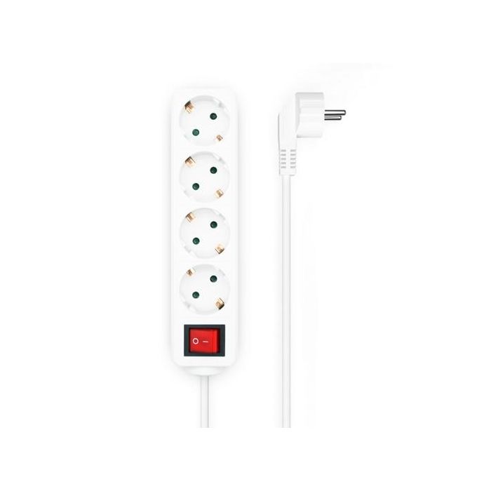 Aisens Base Multiple 4 Tomas Con Interruptor Con Cable 3x1,5 mm2, Blanco, 1,4M