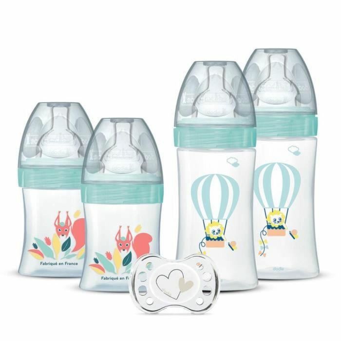 DODIE Set de 4 biberones de parto con tetina plana anticólicos (2x150mL y 2x270mL), + chupete de parto