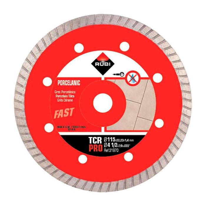 Rubi R31970 Disco Diamantado TCR PRO Ø115 mm para Gres Porcelánico - Corte Fino de Alta Calidad con Soldadura Láser