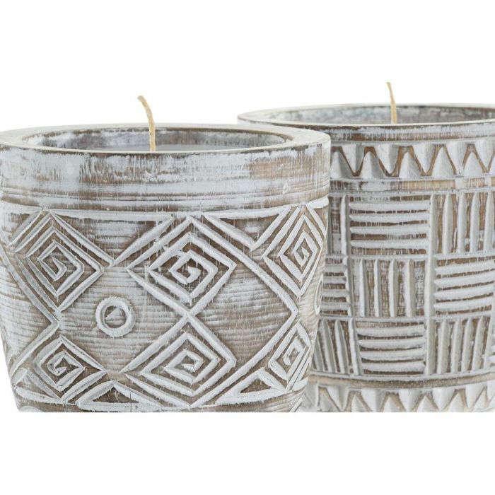 Vela Boho DKD Home Decor Blanco Marron 15 x 15 x 15 cm (2 Unidades) 2