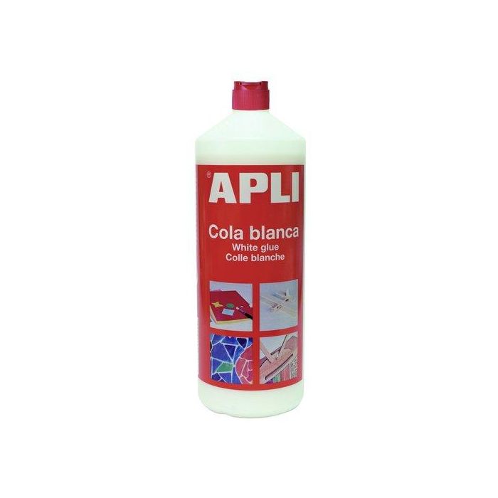 Apli Cola Blanca Líquida 1 kg con Aplicador. Adhesivo escolar para Papel, Cartulina, Cartón y Madera. No Tóxica