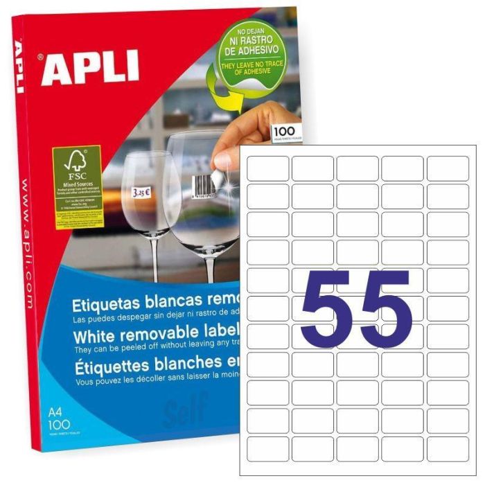 Apli Etiquetas Removibles 36,8x23,8 mm Inkjet-Láser C-Romos 55 X 100H Blanco Apli Etiquetas Removibles 36,8x23,8 mm Inkjet-Láser C-Romos 55 X 100H Blanco