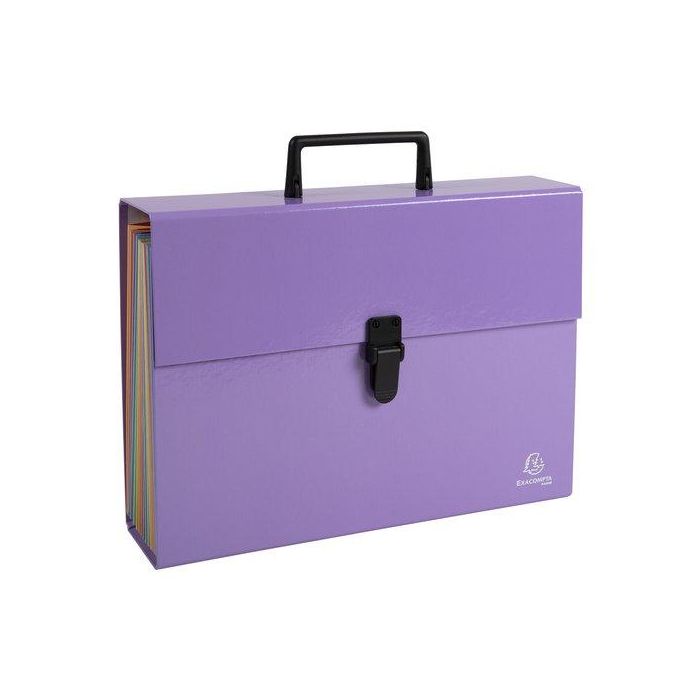 Clasificador Acordeon Exacompta Aquarel Fº 18 Dptos. Maletin Con Asa Y Cierre Plastico Malva 4 unidades