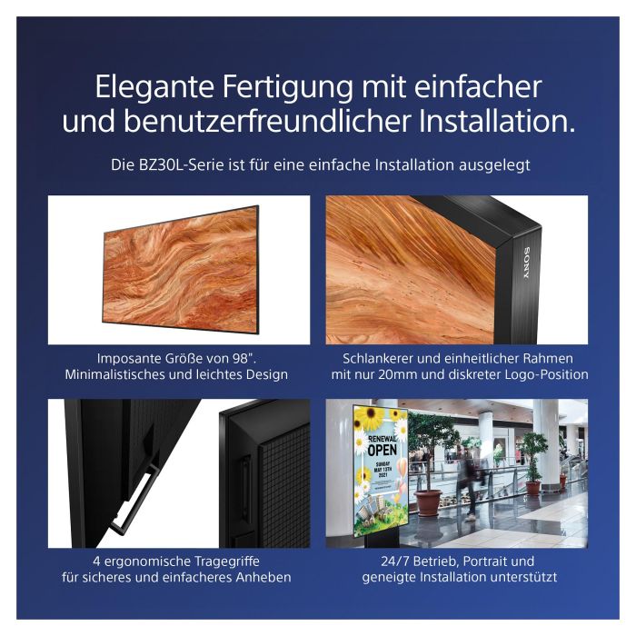 Sony Bravia FW-98BZ30L Monitor Profesional 98" 4K HDR Signage, Full Array LED, 440 Nits, Control IP/RS232, Operación 24/7, 3 Años Garantía