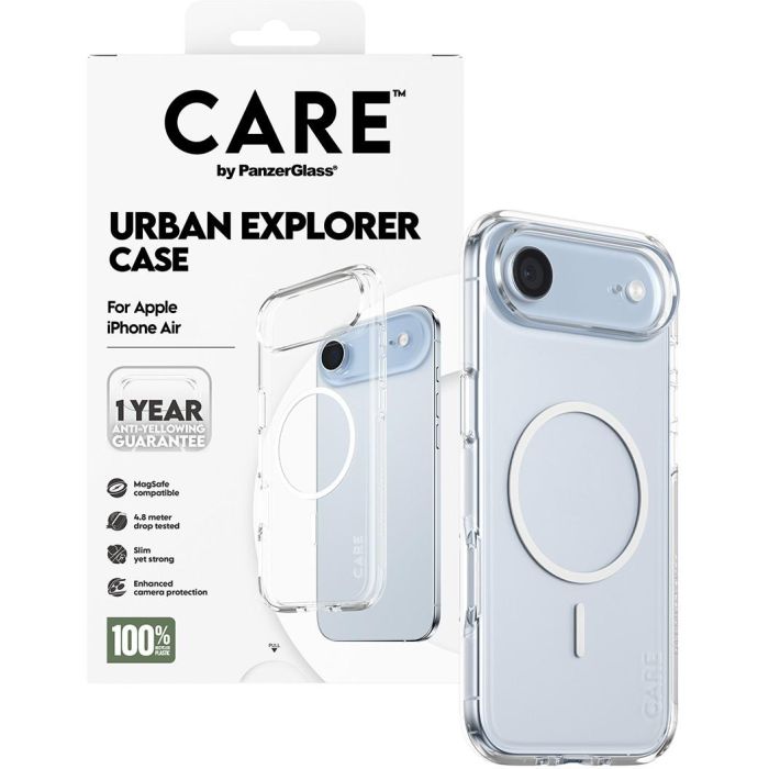 PanzerGlass CARE by Flagship Case Transparent Urban Explorer w. White MagSafe iPhone Air Funda Transparente para Apple iPhone Air con MagSafe hasta 4,8m 4