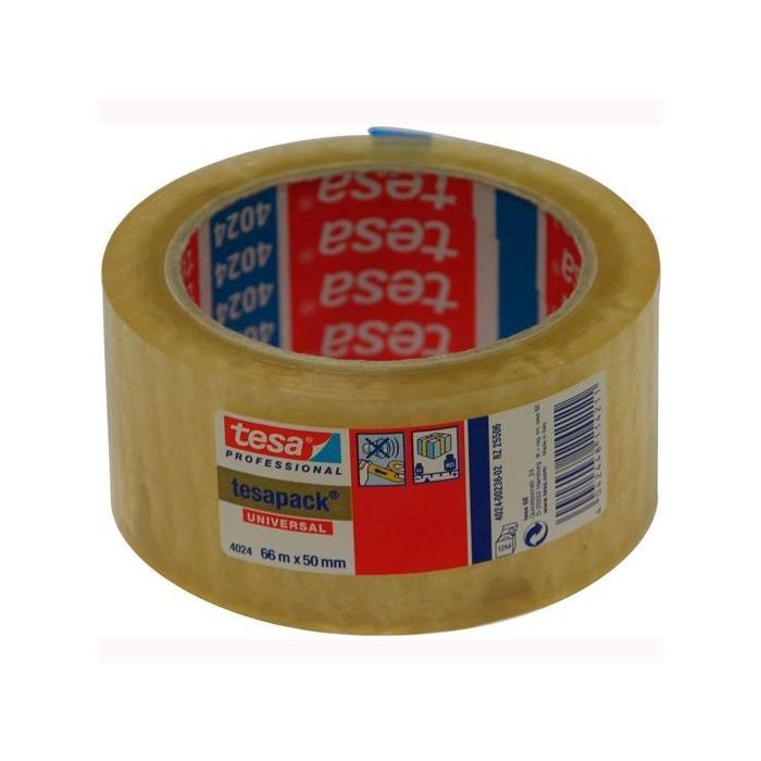 Tesa Cinta de Embalaje de Poliolefina Tesapack C-Etiqueta 66Mx50 mm Transparente, Rollo de 66x50 mm, Libre de Disolventes, Ideal para Dispensadores Manuales