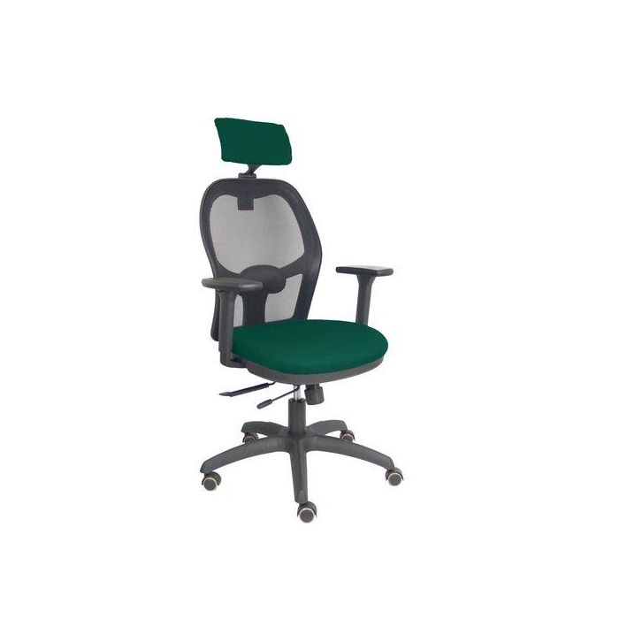 Silla Piqueras Y Crespo Jorquera Brazos 3D Y Cabecero Regulables Mecanismo Sincro Con Traslack Ruedas Parquet Respaldo De Malla Negra Y Asiento Tapizado Bali Verde Botella