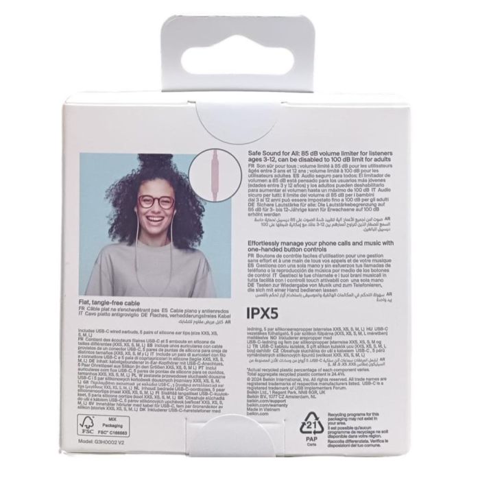 Belkin G3H0002HQPKV2 Auriculares In-Ear USB-C Rosa con Micrófono, Resistencia IPX5, Sonido de Alta Fidelidad y Limitación de Volumen 2 Belkin G3H0002HQPKV2 Auriculares In-Ear USB-C Rosa con Micrófono, Resistencia IPX5, Sonido de Alta Fidelidad y Limitación de Volumen 2