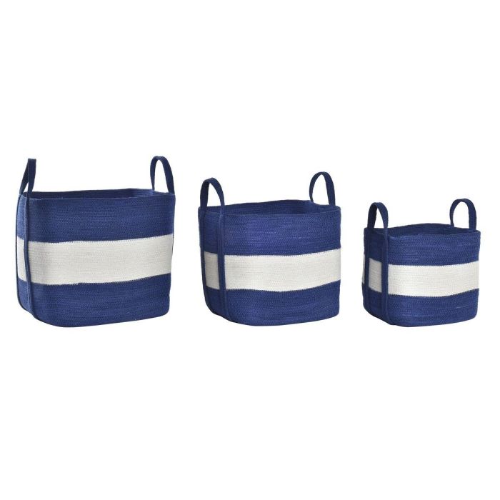 Cesta Atlantico DKD Home Decor Azul Marino Blanco 32 x 40 x 40 cm Set de 3