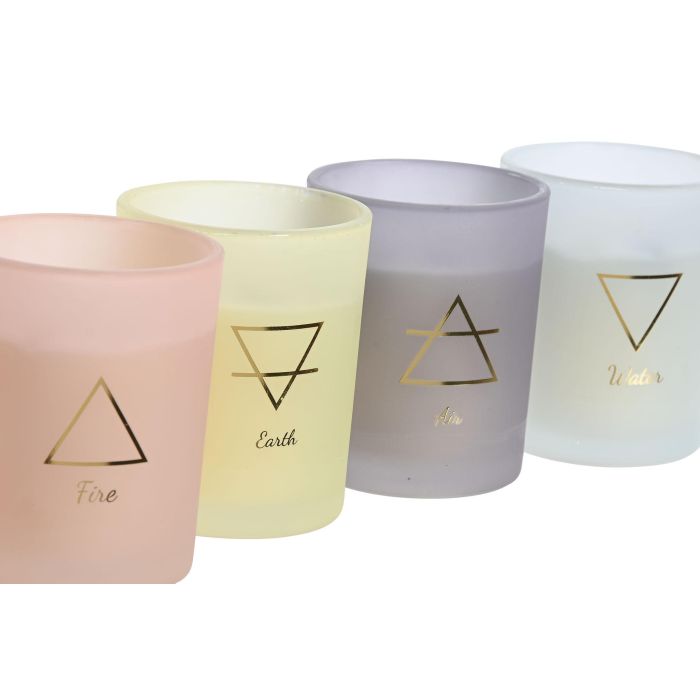 DKD Home Decor Vela Urban Set 4 Unidades Surtidas 200gr Cristal Cera, Varios Colores (Verde Menta, Azul Celeste, Rosa Palo, Lila) 36h, 8x10x8cm 1