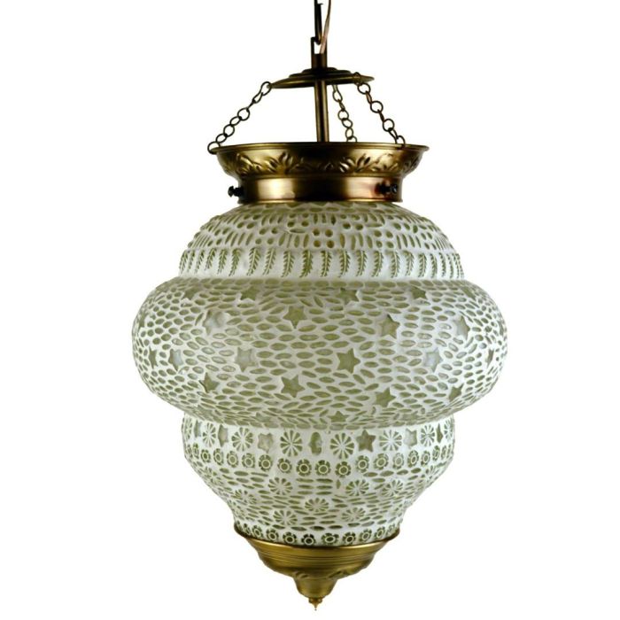 DKD Home Decor Lámpara de Techo Árabe Blanca de Cristal y Metal, Estilo Oriental, Dimensiones 23x23x33 cm, Bombilla E14 Máx 25W